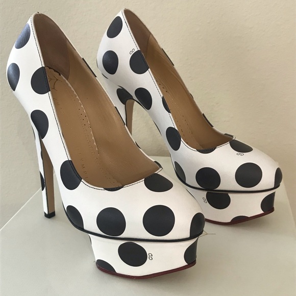 NIB! Rare! Charlotte Olympia Dolly Polka Dot Pump Heels 35.5 US 5.5 Black White - Picture 10 of 14